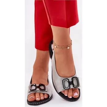 Dámská obuv Ploché sandály s ozdobou z eko kůže stříbrné Lilria 41