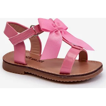 Lakýrované dětské sandálky s mašlí na suchý zip růžové Joratia 22