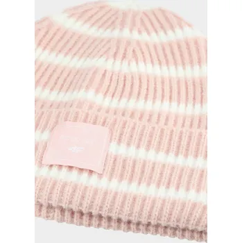 Módní doplněk Dívčí zimní čepice pruhovaná růžová 4F 4FJWAW24ACAPF417-56S univerzální