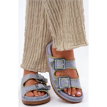 Dámské žabky Dámské Pantofle S Sponami A Ozdobným Obšitím Modré Visley 39