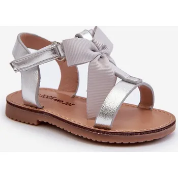Dětská móda Dětské sandálky S Mašlí Na suchý zip Stříbrné Joratia 19