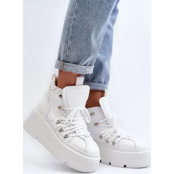 Dámská zimní obuv Zazoo 3416 Kožené Dámské Sportovní Boty Bílé 40