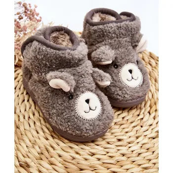 Dámské žabky Dětské vyhřívané pantofle se šedým medvídkem Eberra 27