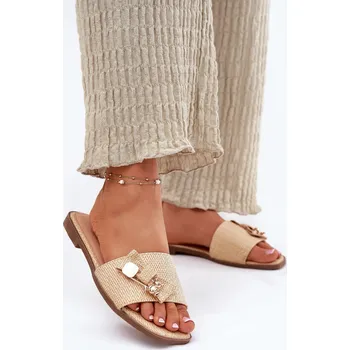 Dámské žabky Dámské Pantofle Na Plochém Podpatku S Mašlí Béžové Sallariela 39