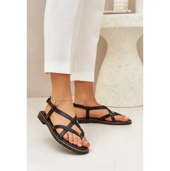 Dámské sandále Kožené Ploché Sandály S Propletenými Pásky Zazoo 40429 Černé 36