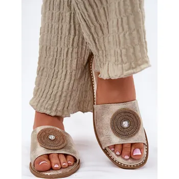 Dámské žabky Dámské Pantofle Na Plochém Podpatku S Dekorací S.Barski KV51-013 Zlaté 41