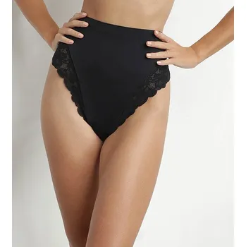 Dámské spodní prádlo Dámská krajková tanga s vysokým pasem DIM DELICATE THONG - DIM - černá L