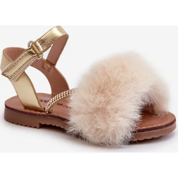 Dámské žabky Dětské sandálky na suchý zip s kožíškem Zlaté Rosavere 25
