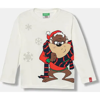 Chlapecké tričko Dětské bavlněné tričko s dlouhým rukávem United Colors of Benetton bílá barva, s potiskem, 3ATNG10L4 3ATNG10L4.P.Seasonal 00X, vel. 116