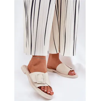 Dámské žabky Kožené Dámské Pantofle S Přezkou D&A Béžové SJ2302-01 40