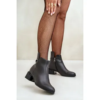 Dámská zimní obuv Zateplené dámské boty na podpatku se zipem černé Vinceza 66724 36