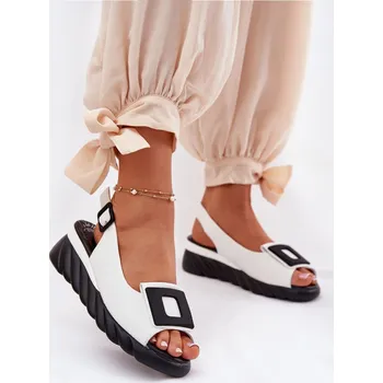 Dámské sandále Kožené dámské sandály na klínu s ozdobou Artiker 56C2157 bílé 38