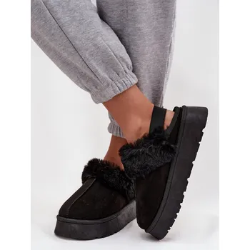 Dámské žabky Dámské pantofle na platformě s kožíškem – černé Linaris Velikost: 38