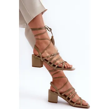 Dámská obuv Šněrovací Sandály Na Nízkém Podpatku Ozdobené Kolíčky Zelené Chrisele 39