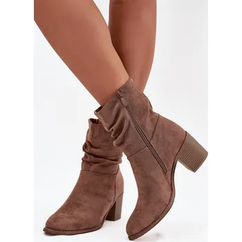 Dámská obuv Dámské kotníkové boty s nařasením na podpatku S.Barski HY52-516 hnědé 36