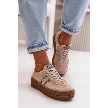 Dámské tenisky Zazoo N1068S4 Dámské Semišové Sneakersy Na Platformě Leopardí Růžové 41
