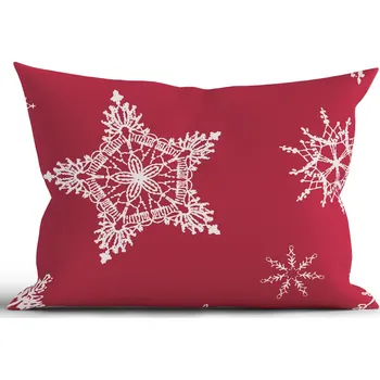 Povlak na dekorativní polštářek Vánoční bavlněný povlak na polštář Renforcé 50 × 70 cm - Sněhové vločky červené