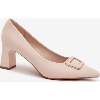 Dámské lodičky Lodičky Na Podpatku S Dekorativní Přezkou Béžové Seriva 39
