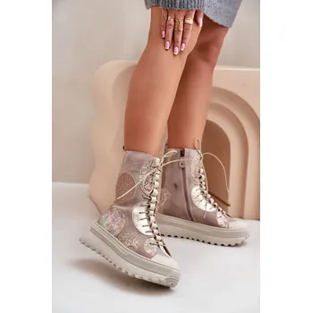 Dámská zimní obuv Kožené Semišové Boty Na Platformě Zateplené Maciejka 06565-04 Béžové 39