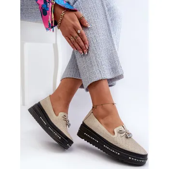 Dámské kozačky Lesklé Dámské Kozačky Kožené Na Platformě S.Barski LR400 Zlaté 38