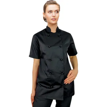 Gastro oděv Dámská černá kuchařská blůza – gastronomický plášť, krátký rukáv (XXL)