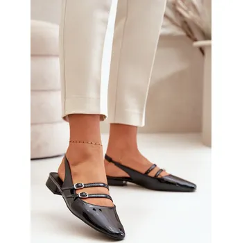 Dámské baleríny Lakované Baletky S Pásky Na Nízkém Podpatku Černé Bialettia 37