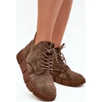 Dámská zimní obuv Semišové nízké dámské kotníky na platformě Big Star SS274594 béžové 38