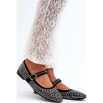 Dámské baleríny Eko Semišové Baletky S Ozdobami z Korálků Černé Tinara 37