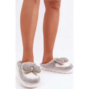 Dámské žabky Plyšové Pantofle S Mašlí Šedé Grilis 38/39