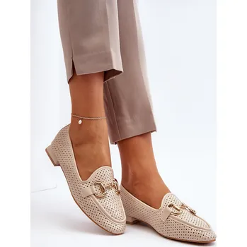 Dámské mokasíny Dámské mokasíny na ploché podrážce s ozdobou béžové Iluvana 37
