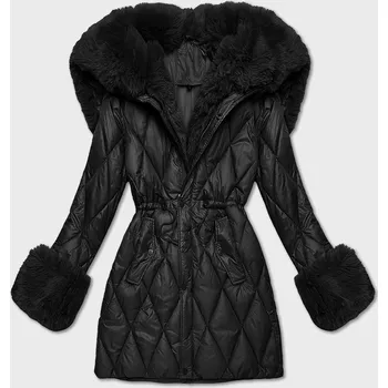 Černá bunda s kožešinovou kapucí, která tvoří límec (T3-2635#-1) odstíny černé S (36)