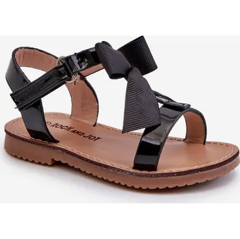 Dívčí oblečení Lakované dětské sandálky s mašlí na suchý zip černé Joratia 19