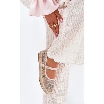 Dámské mokasíny Síťové espadrilky s vyšíváním na platformě béžové Laxisa 39