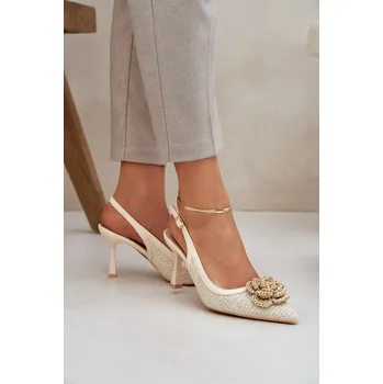 Dámské lodičky Pletené Lodičky S Odkrytou Patou Béžové Lanithra 36