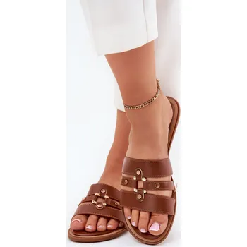 Dámské žabky Plážové Dámské Pantofle Se Zlatým Detailem Camel Noroti 39