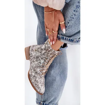 Dámská zimní obuv Kožené Vzorované Kotníkové Boty Na Ploché Podpatky Maciejka 06391-25 Béžové 41