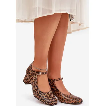 Dámské lodičky Kožené Lodičky Na Podpatku V Leopardím Stylu Laura Messi 2936 Hnědé 36