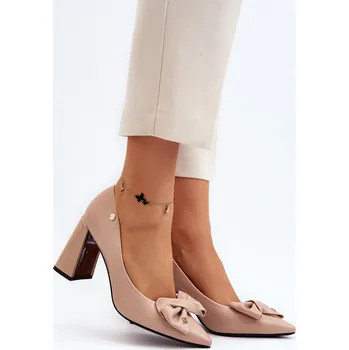 Dámské lodičky Loděnky Na Podpatku S Mašlí Beige Ariemessa 38