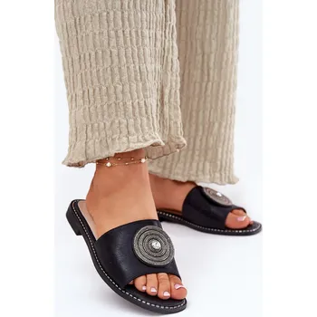 Dámské žabky Dámské Pantofle Na Plochém Podpatku S Ozdobou S.Barski KV51-013 Černé 40