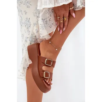 Dámské žabky Dámské Pantofle Na Klínku A Platformě S Přezkami Camel Nitarelia 41