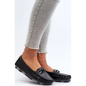 Dámské mokasíny Dámské kožené mokasíny s ozdobou Černé S.Barski LR339 38