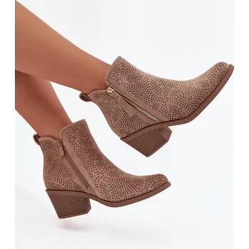 Dámská zimní obuv Dámské kotníkové boty ve stylu kovbojek na podpatku S.Barski – béžové Velikost: 36