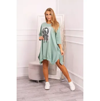 Dámské šaty Šaty s potiskem a rozšířenou spodní částí tmavě mátové barvy UNI