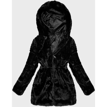 Černá dámská kožešinová bunda s kapucí S'West (B8062-1) odstíny černé L (40)