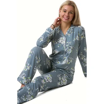 Dámské pyžamo Pyžamo dámské měkké hřejivé šedé květiny 1B2369 šedá xxl