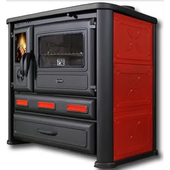 Sporák na tuhá paliva TIM SISTEM TIM SISTEM, sporák na TP ALMA MONS ECO 6 kW, pravý, červený_MÍRNĚ_POŠKOZENÝ (č.27)