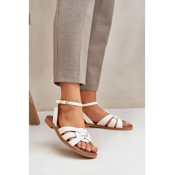 Dámské sandále Kožené Dámské Sandály Na Plochém Podpatku Zazoo 3688 Ecru 36