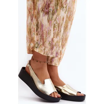 Dámská obuv Zazoo 2893 Dámské kožené sandály na tlusté podrážce zlaté 36