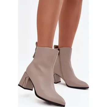 Dámská zimní obuv Zateplené kotníčkové boty na podpatku z pravé kůže Vinceza 66812 šedé 39