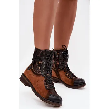 Dámská zimní obuv Kožené dámské kotníkové boty z pravé kůže na nízkém podpatku Maciejka 07004-29 camel 38